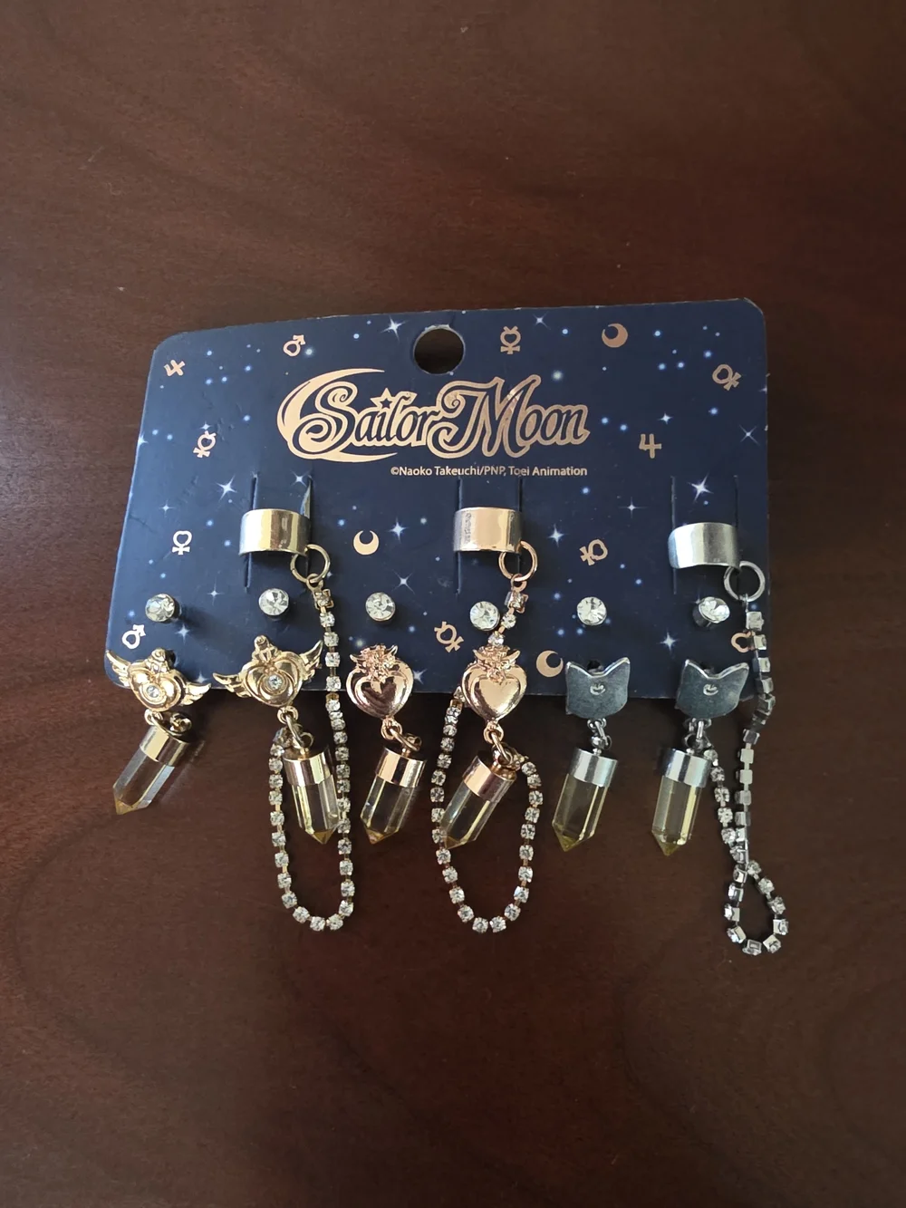 Sailor Moon Gold & Silver Crystal Cuff Earrings And Studs - Set of 12
